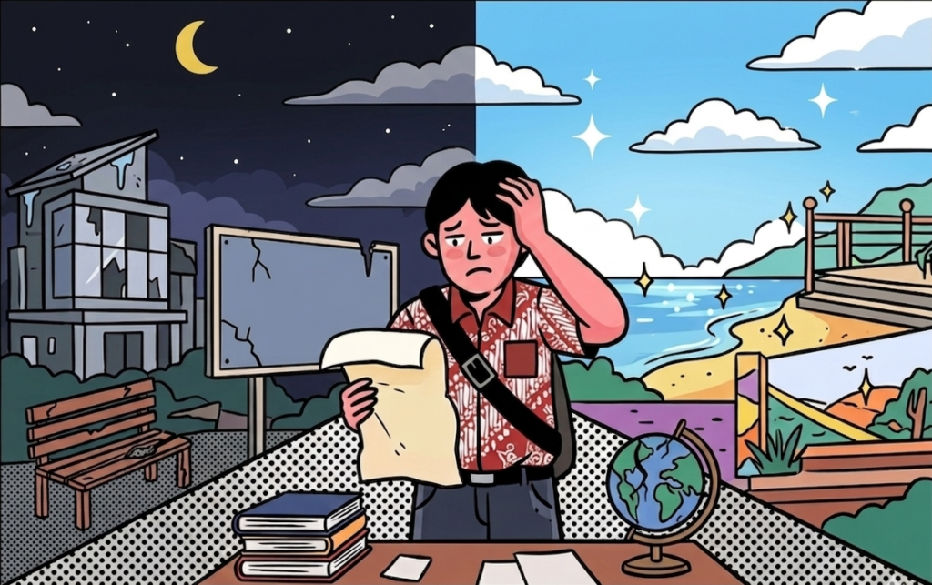 Foto: Ilustrasi "Menagih Janji “PESONA KSB”: Catatan Kritis dari sudut Pandang Pelajar" (Nano Banana-Media KSB)